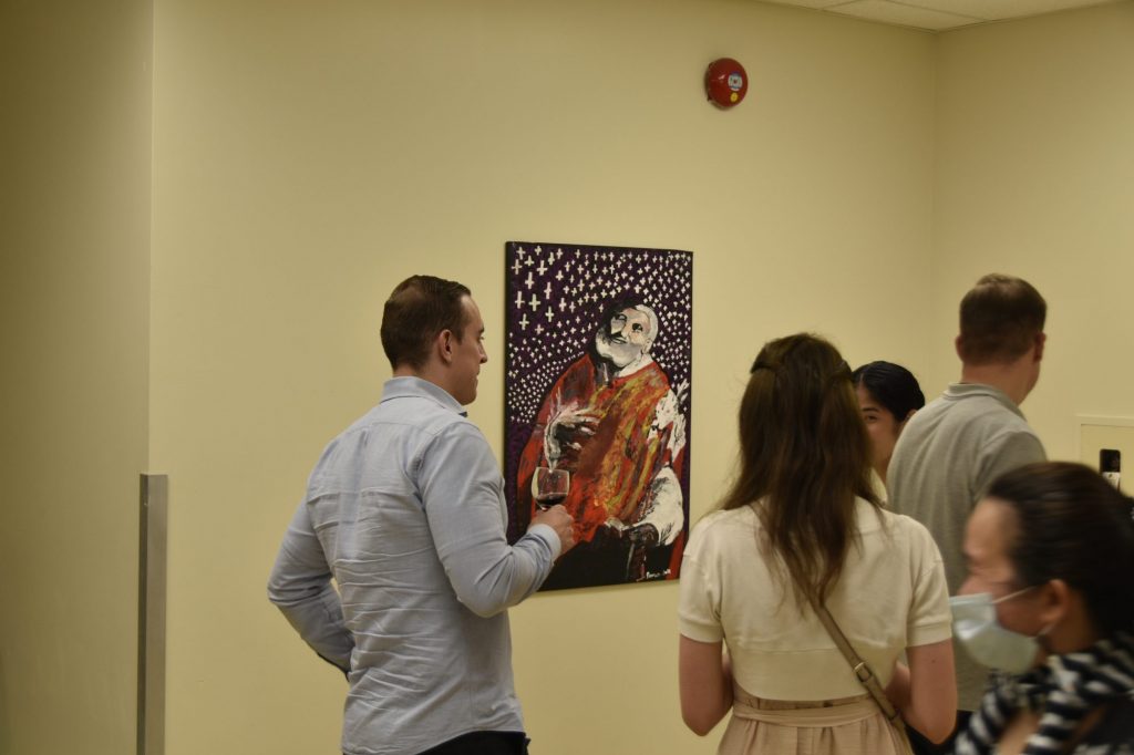 Parishioners in front of a newe painting of St Philip by James Smith