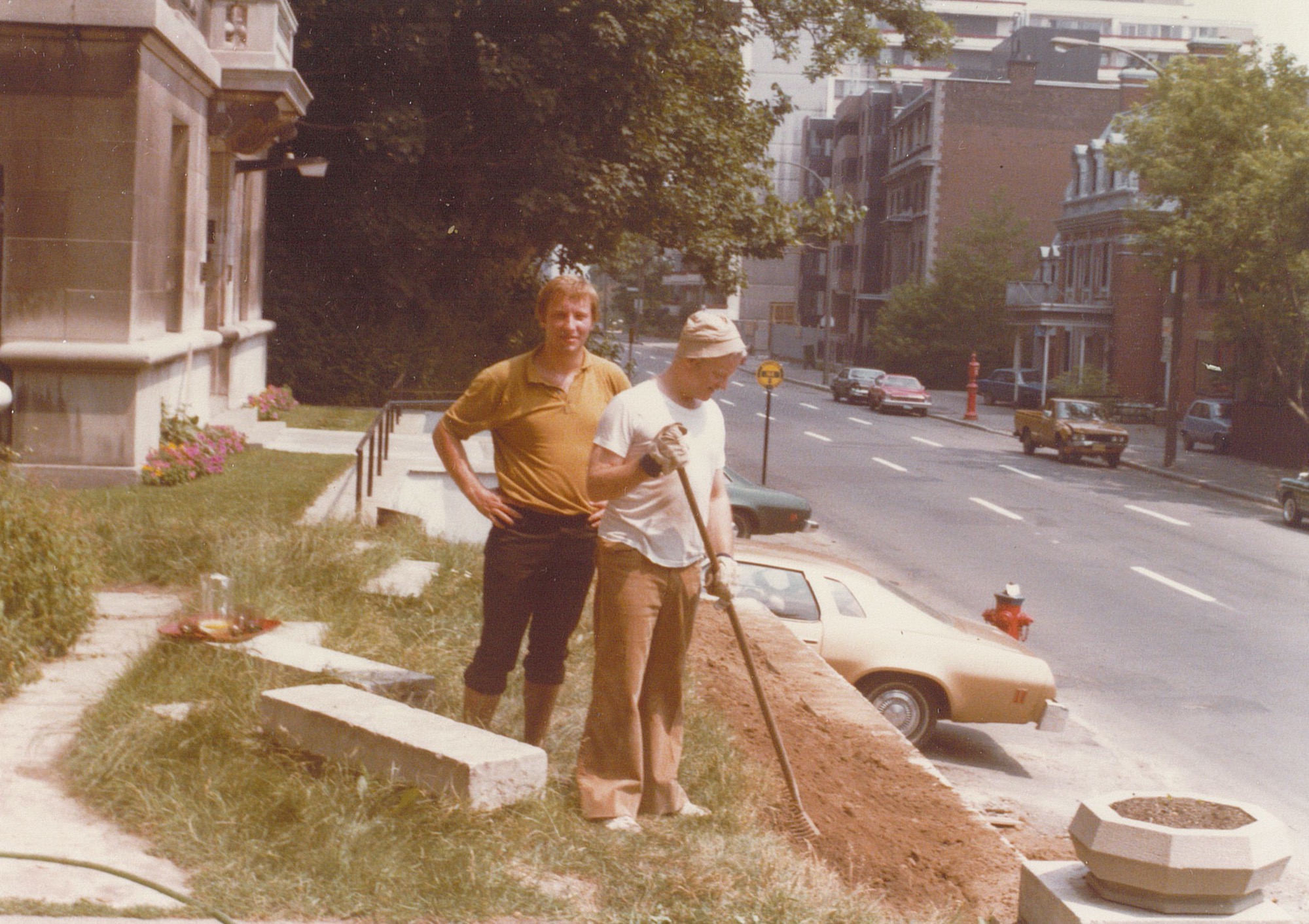 Fr Robinson doing landscaping at the Oratory in Montreal